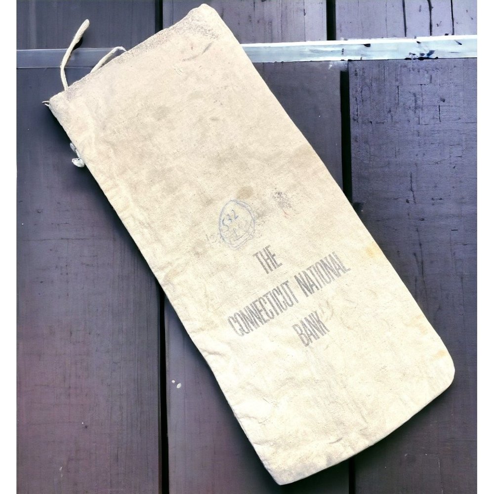 The Connecticut National Bank Money Bag Vintage Cloth Sack Well Worn